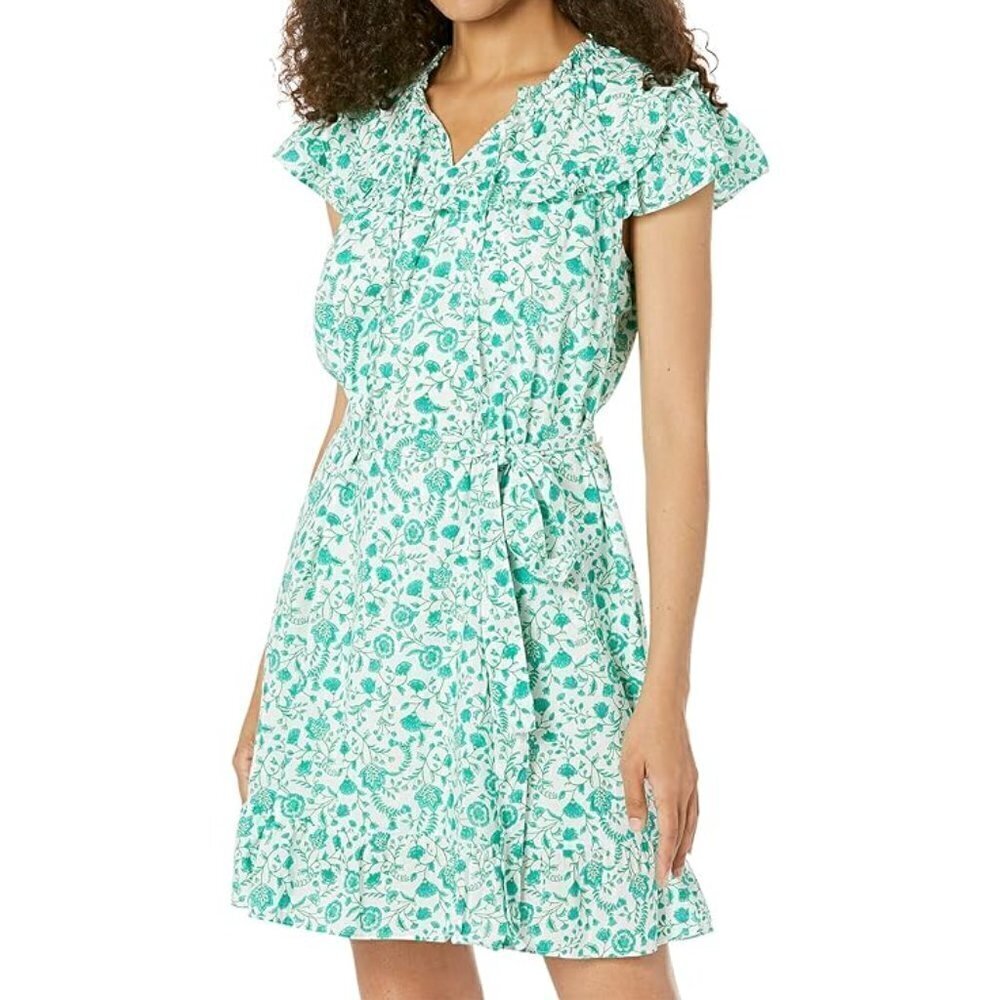 Draper James Tie Waist Flutter Sleeve Woodblock Floral Mini Dress NWT